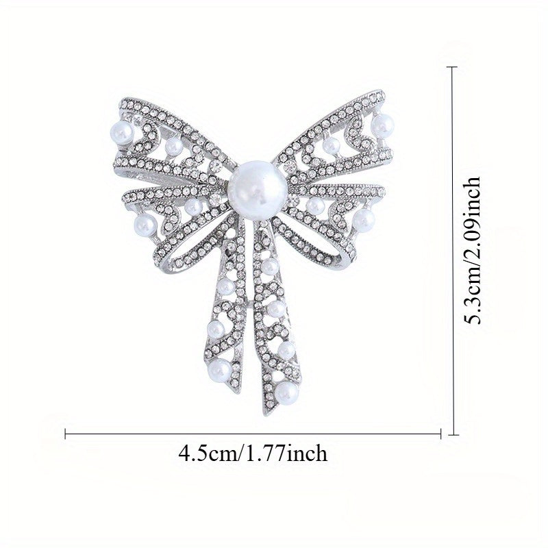 Hollowed-Out Pearl Rhinestone Bow Brooch Pin for Sweaters and Suits