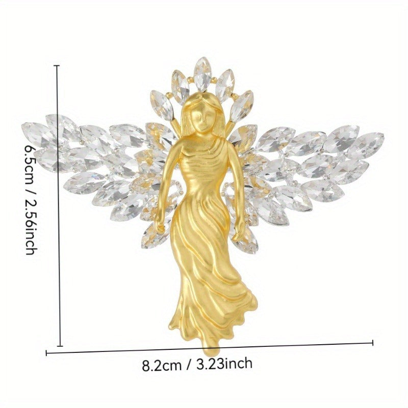 Women's Fashion Brooch Pin Matte Gold Wing Rhinestones Jewelry