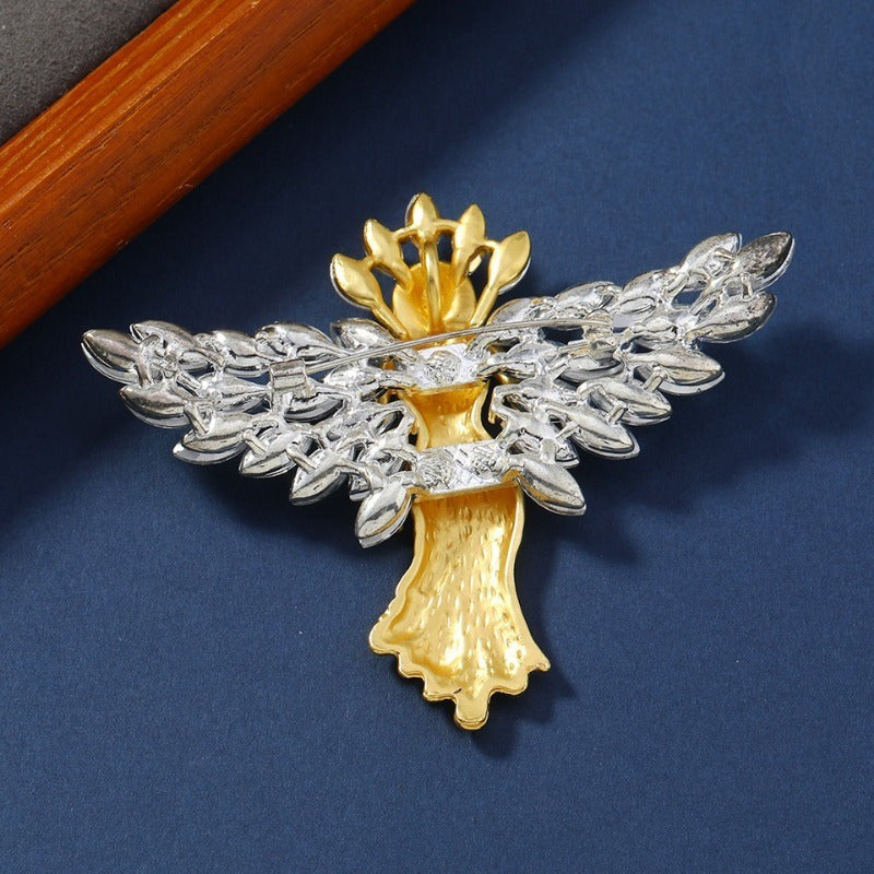 Women's Fashion Brooch Pin Matte Gold Wing Rhinestones Jewelry