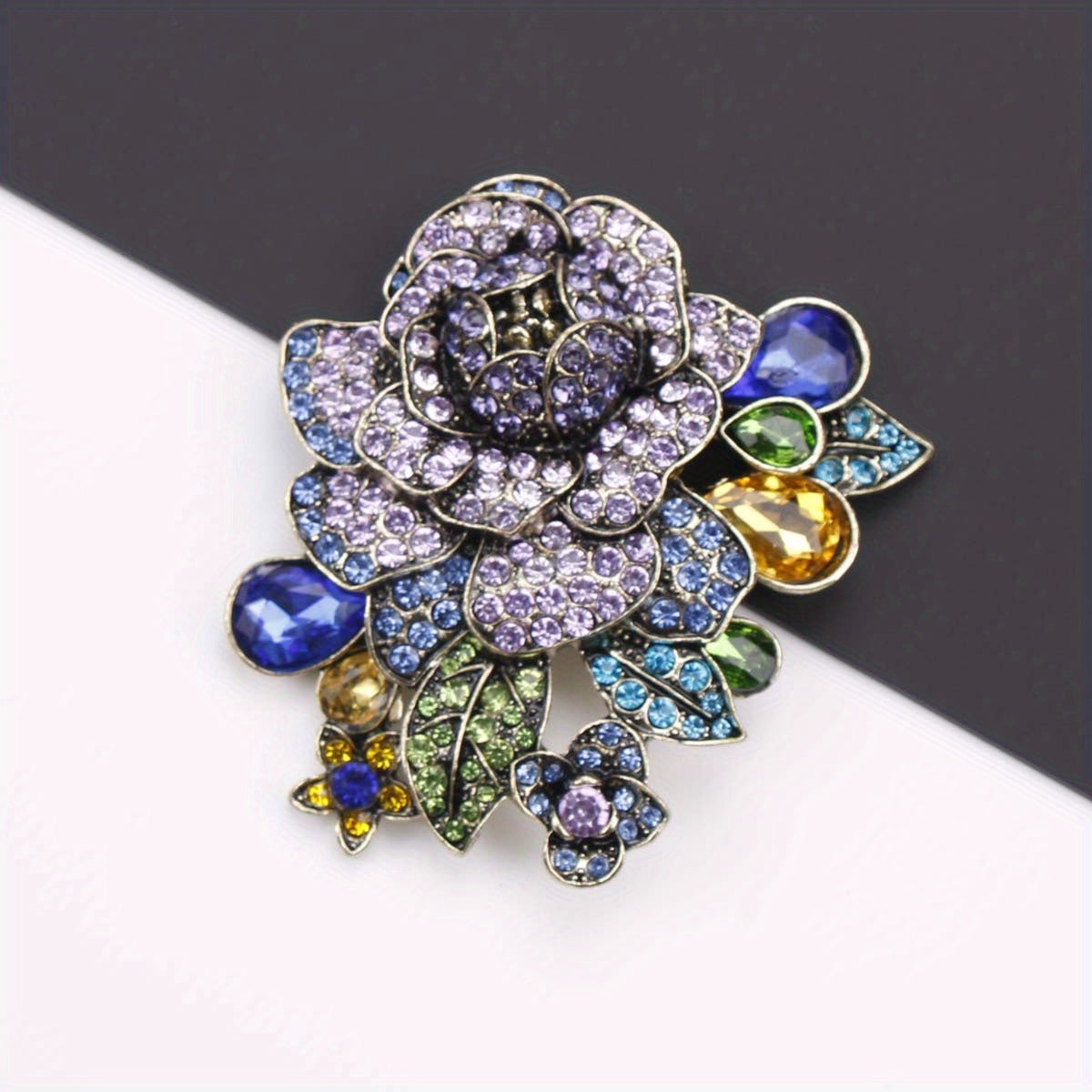 Women’s Punk Style Enamel Rhinestone Rose Brooch Antique Flower Tassel Pin for Coats Dresses