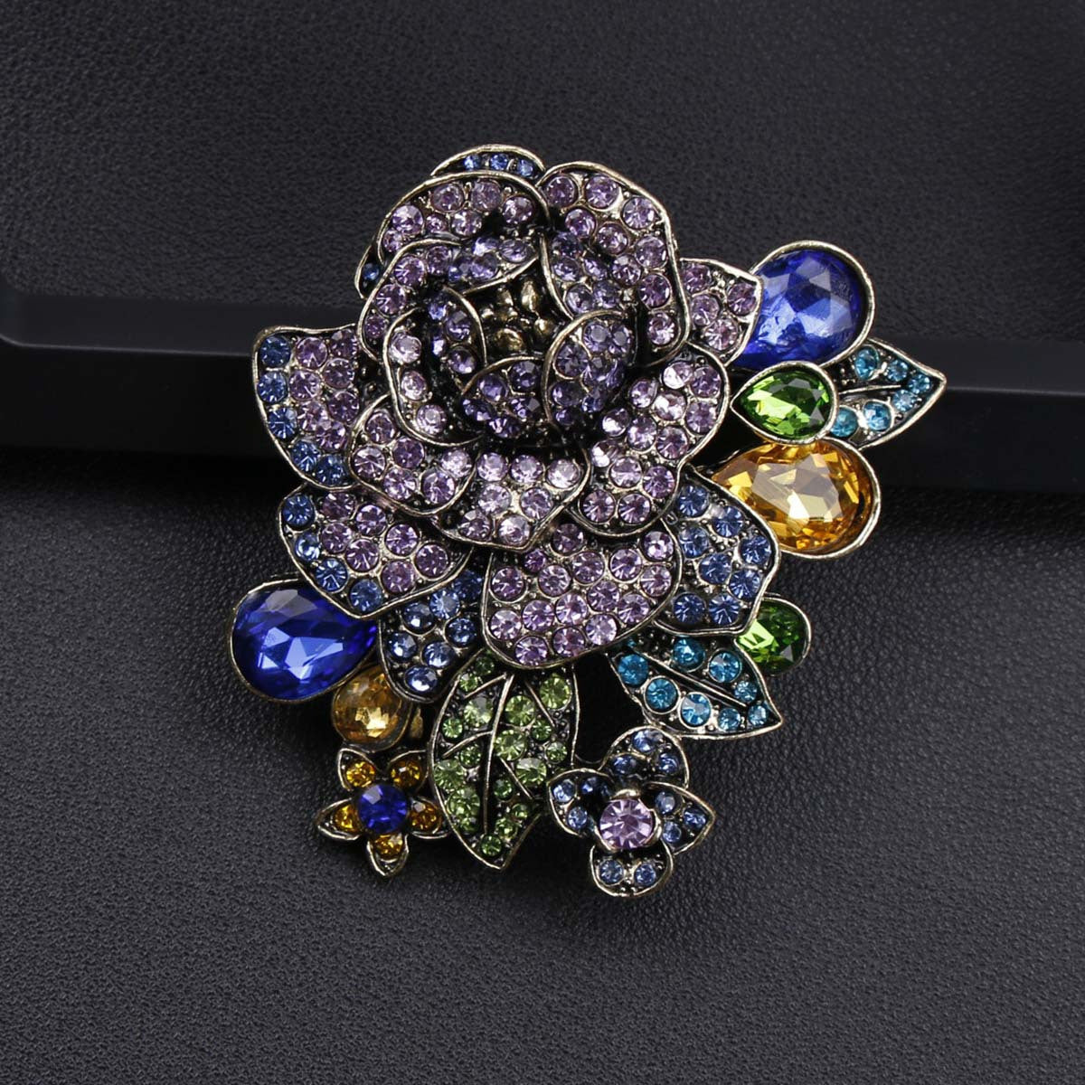 Women’s Punk Style Enamel Rhinestone Rose Brooch Antique Flower Tassel Pin for Coats Dresses
