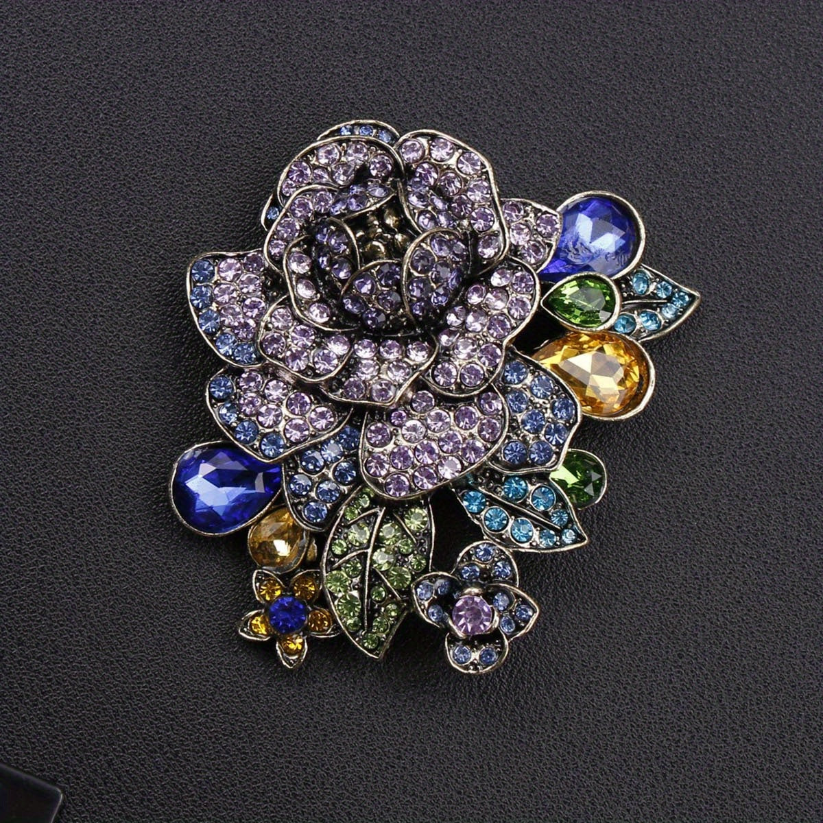 Women’s Punk Style Enamel Rhinestone Rose Brooch Antique Flower Tassel Pin for Coats Dresses
