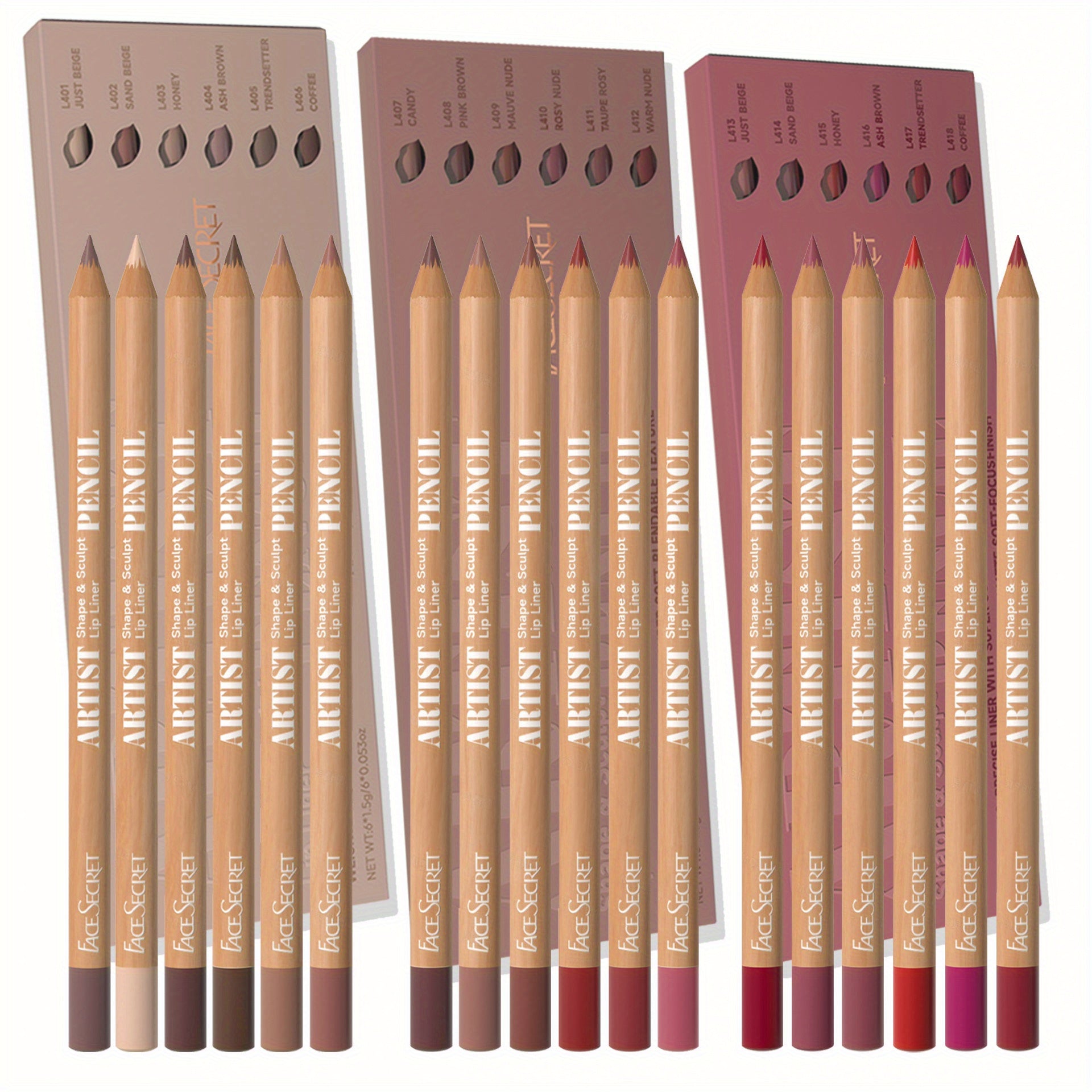 Set of 6 Long-Lasting Matte Lip Liners in 18 Natural Colors