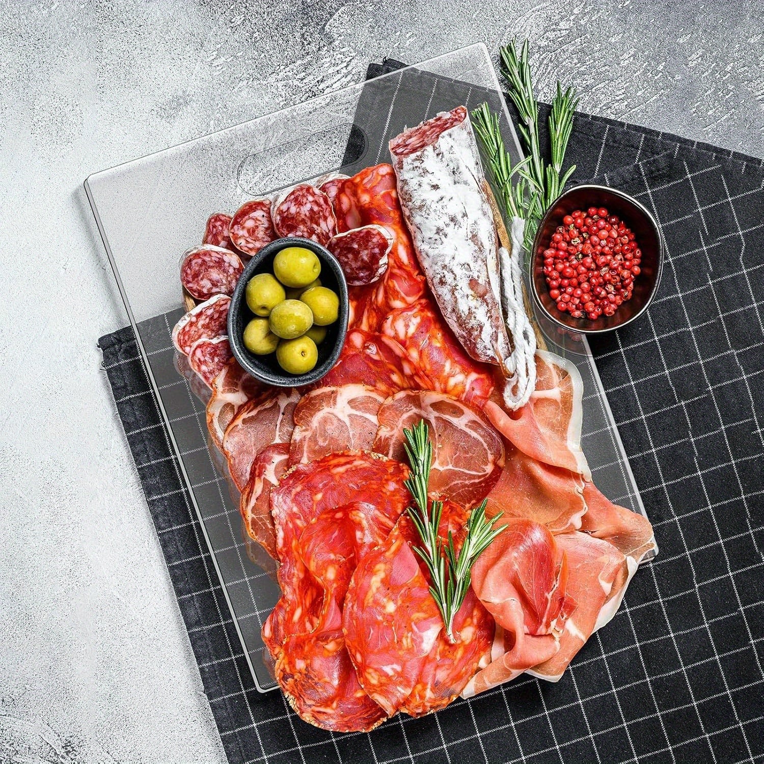 Set of 3 Transparent Acrylic Cutting Boards with Handles and Non-Slip Silicone Feet