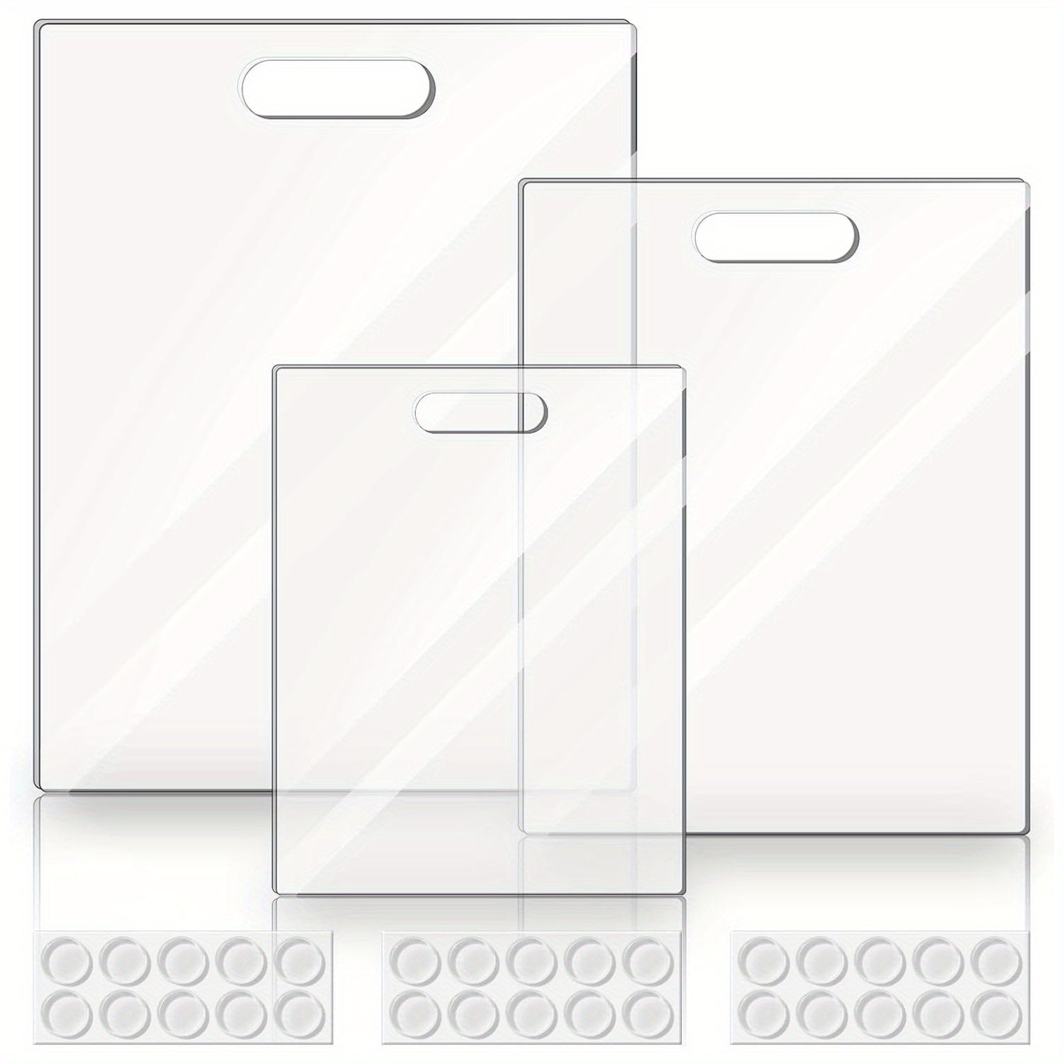 Set of 3 Transparent Acrylic Cutting Boards with Handles and Non-Slip Silicone Feet