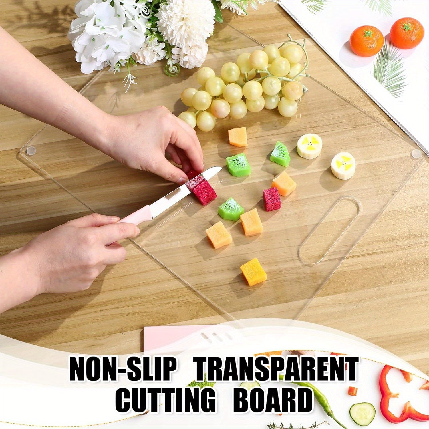 Set of 3 Transparent Acrylic Cutting Boards with Handles and Non-Slip Silicone Feet