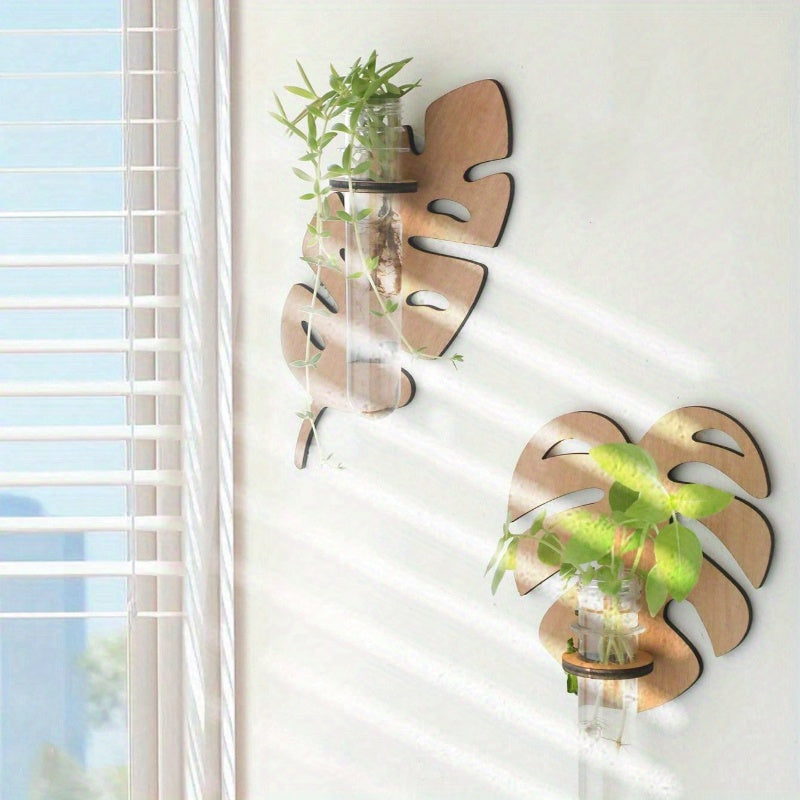 Bohemiya ichki o'simlik devor o'rnatgichlari yog'och bracket va qavatli test-tubalar bilan