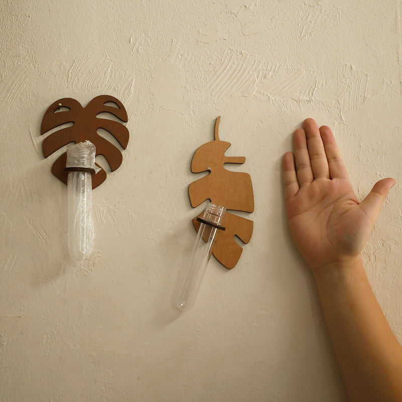 Богемный настенный горшок для растений с деревянным кронштейном и многоярусными пробирками