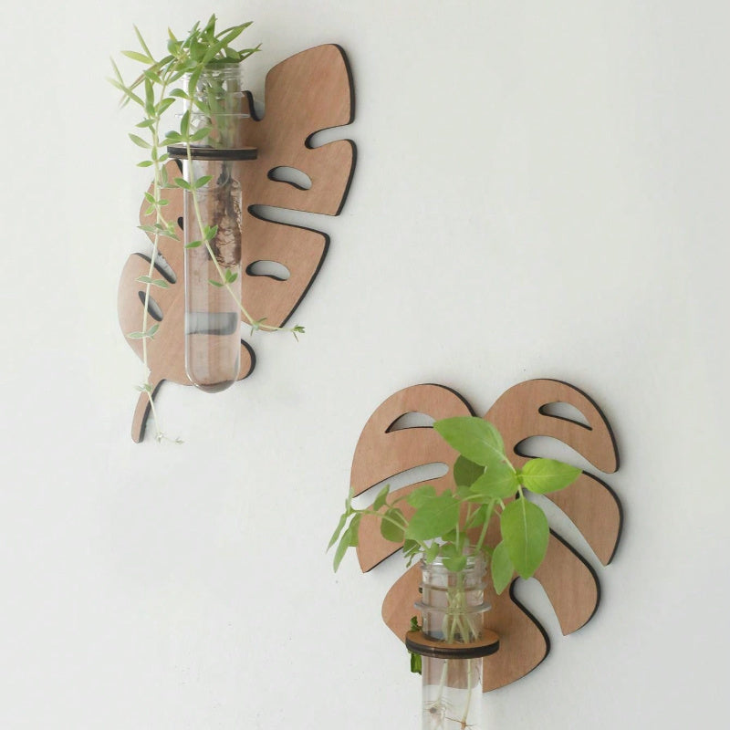 Богемный настенный горшок для растений с деревянным кронштейном и многоярусными пробирками