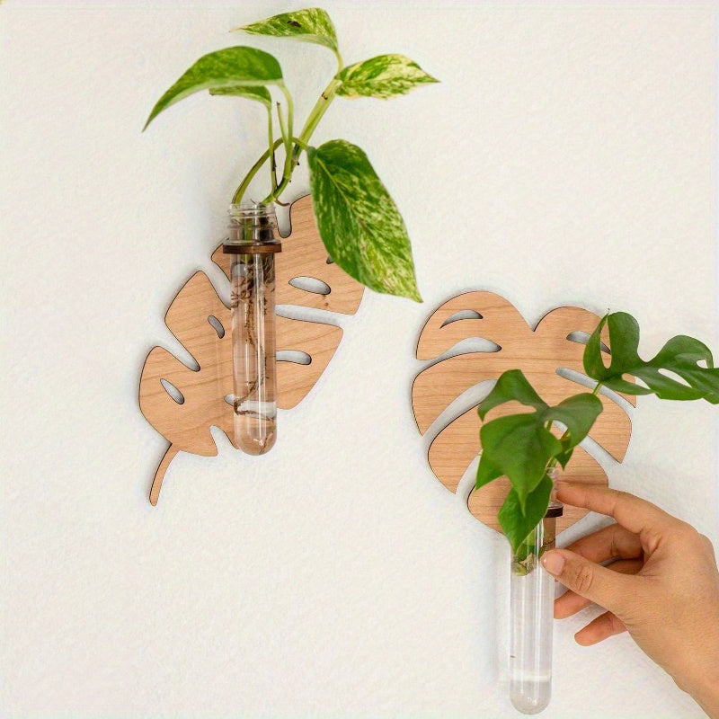 Богемный настенный горшок для растений с деревянным кронштейном и многоярусными пробирками