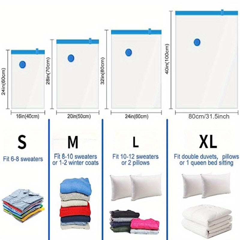 Set of 5 Thickened Vacuum Storage Bags for Clothes and Quilts Clear Organizing