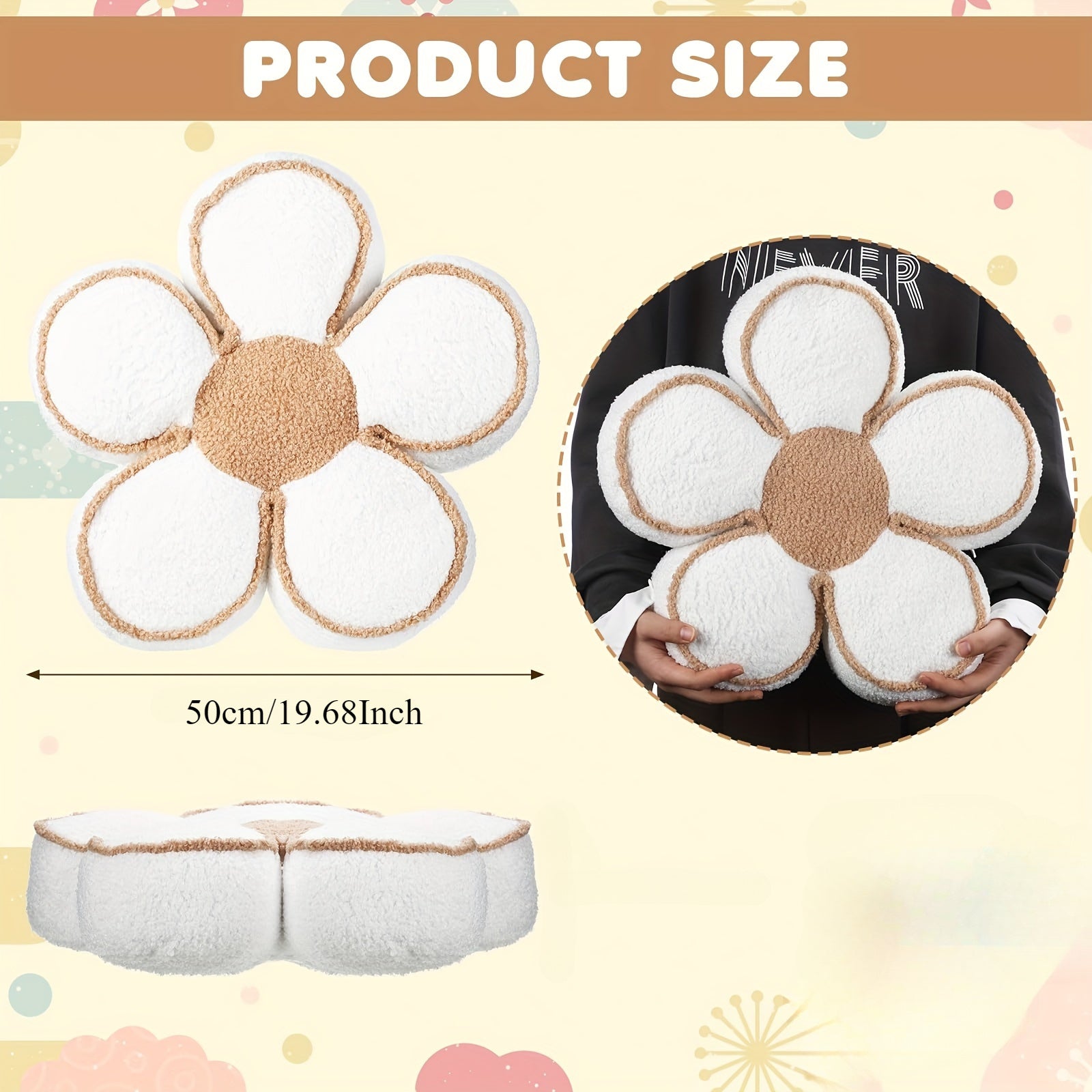 Floral Cushion 50cm for Sofa Decor Thick Pillow Home Accent