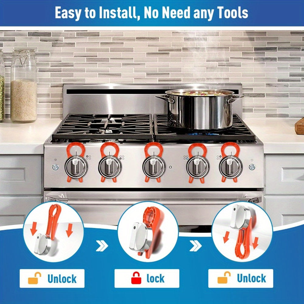 Youngsters Safety Gas Stove Knob Locks Red Easy-Grip Prevents Accidental Pressing