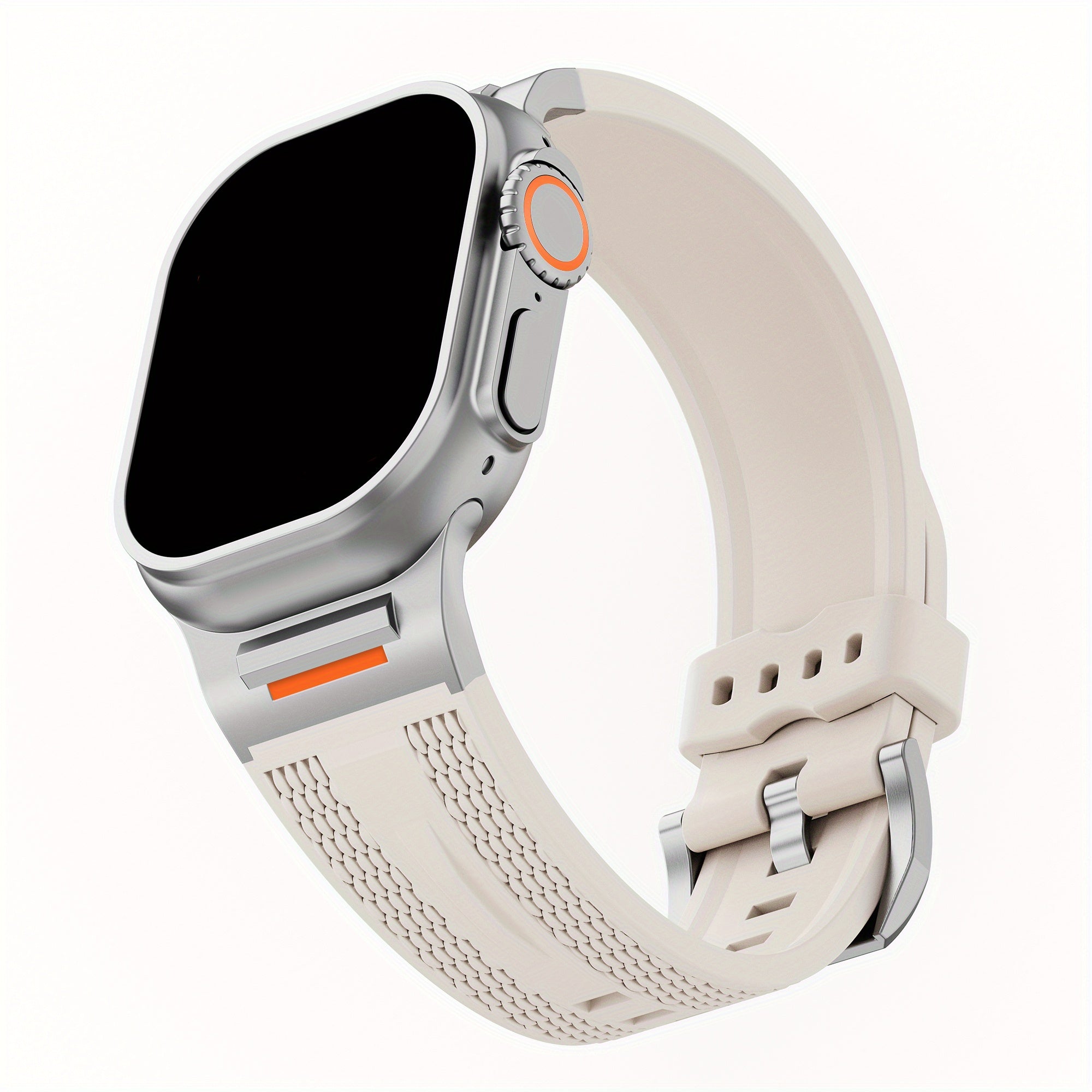 Apple Watch uchun zanglamas po'latdan adapterga ega sport silikondan yasalgan tasma, turli modellarga va o'lchamlarga mos keladi.