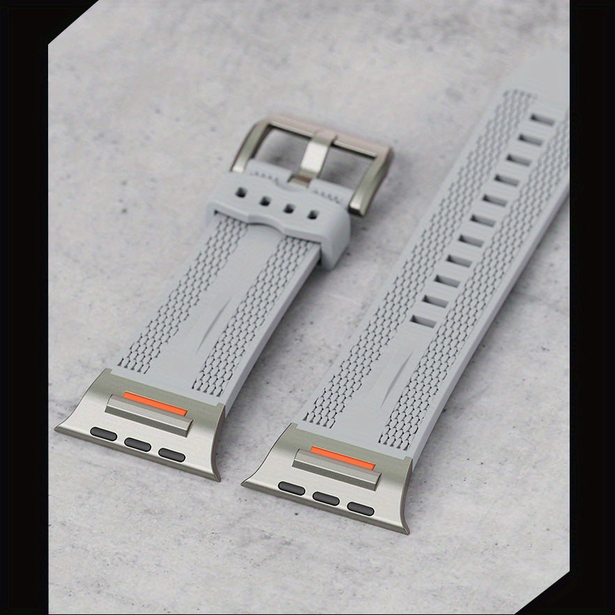 Apple Watch uchun zanglamas po'latdan adapterga ega sport silikondan yasalgan tasma, turli modellarga va o'lchamlarga mos keladi.