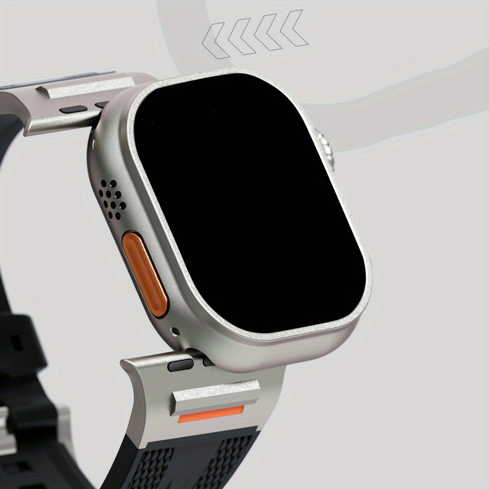 Apple Watch uchun zanglamas po'latdan adapterga ega sport silikondan yasalgan tasma, turli modellarga va o'lchamlarga mos keladi.
