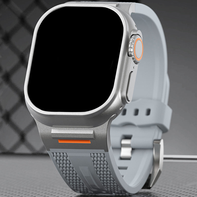 Apple Watch uchun zanglamas po'latdan adapterga ega sport silikondan yasalgan tasma, turli modellarga va o'lchamlarga mos keladi.