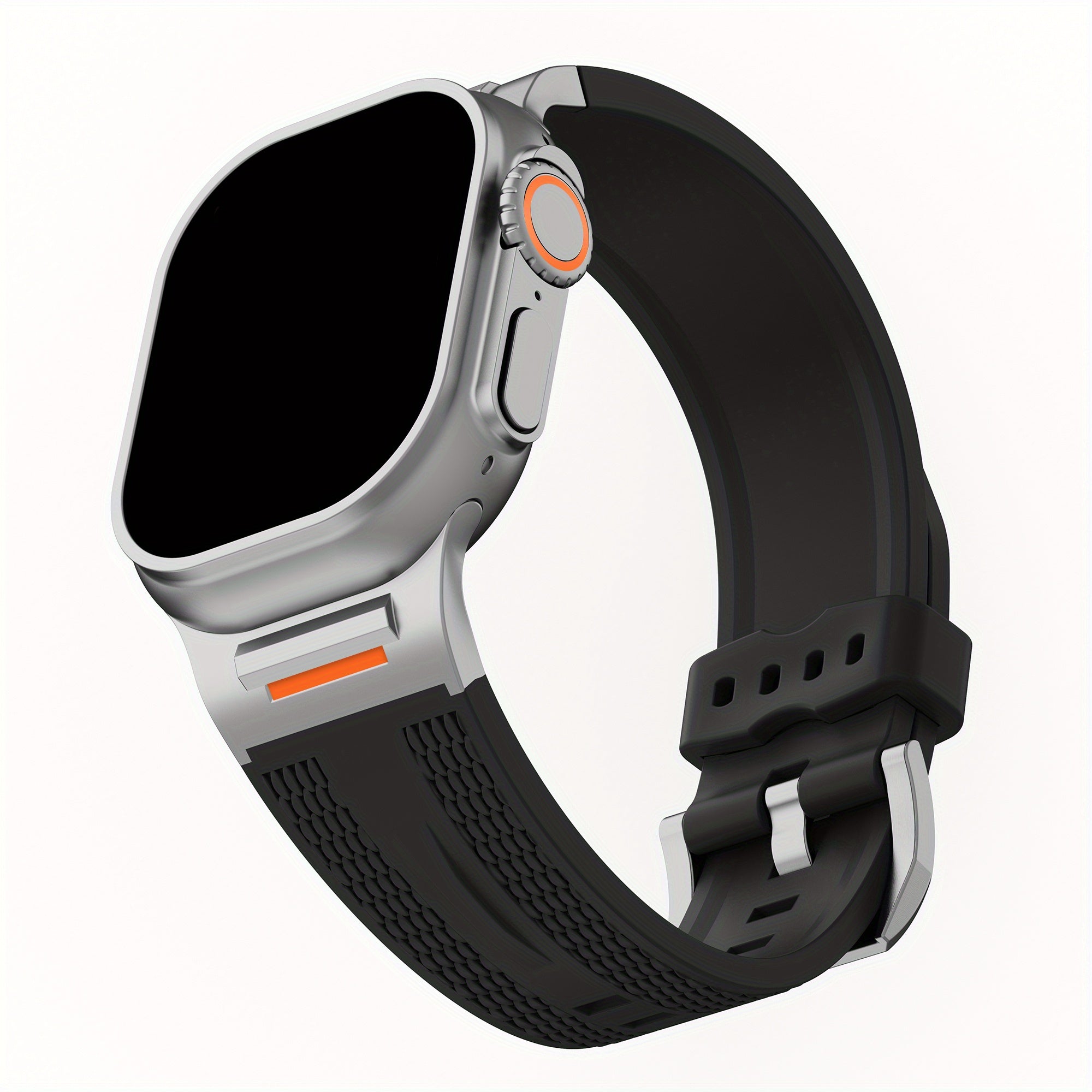 Apple Watch uchun zanglamas po'latdan adapterga ega sport silikondan yasalgan tasma, turli modellarga va o'lchamlarga mos keladi.