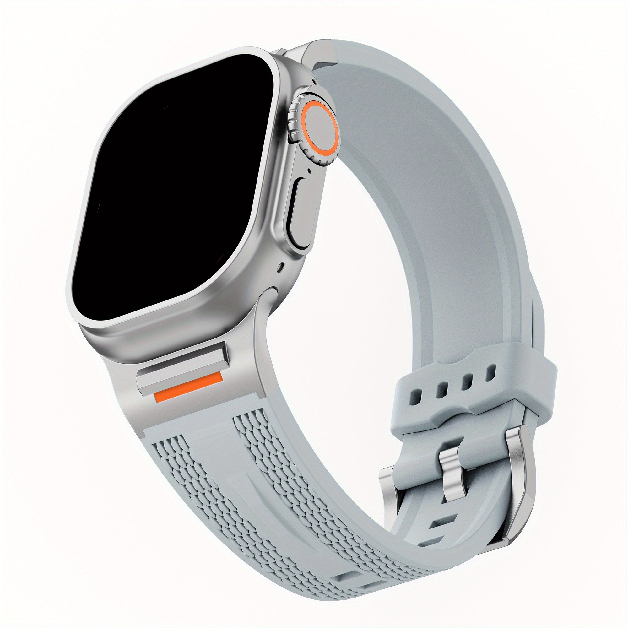 Apple Watch uchun zanglamas po'latdan adapterga ega sport silikondan yasalgan tasma, turli modellarga va o'lchamlarga mos keladi.