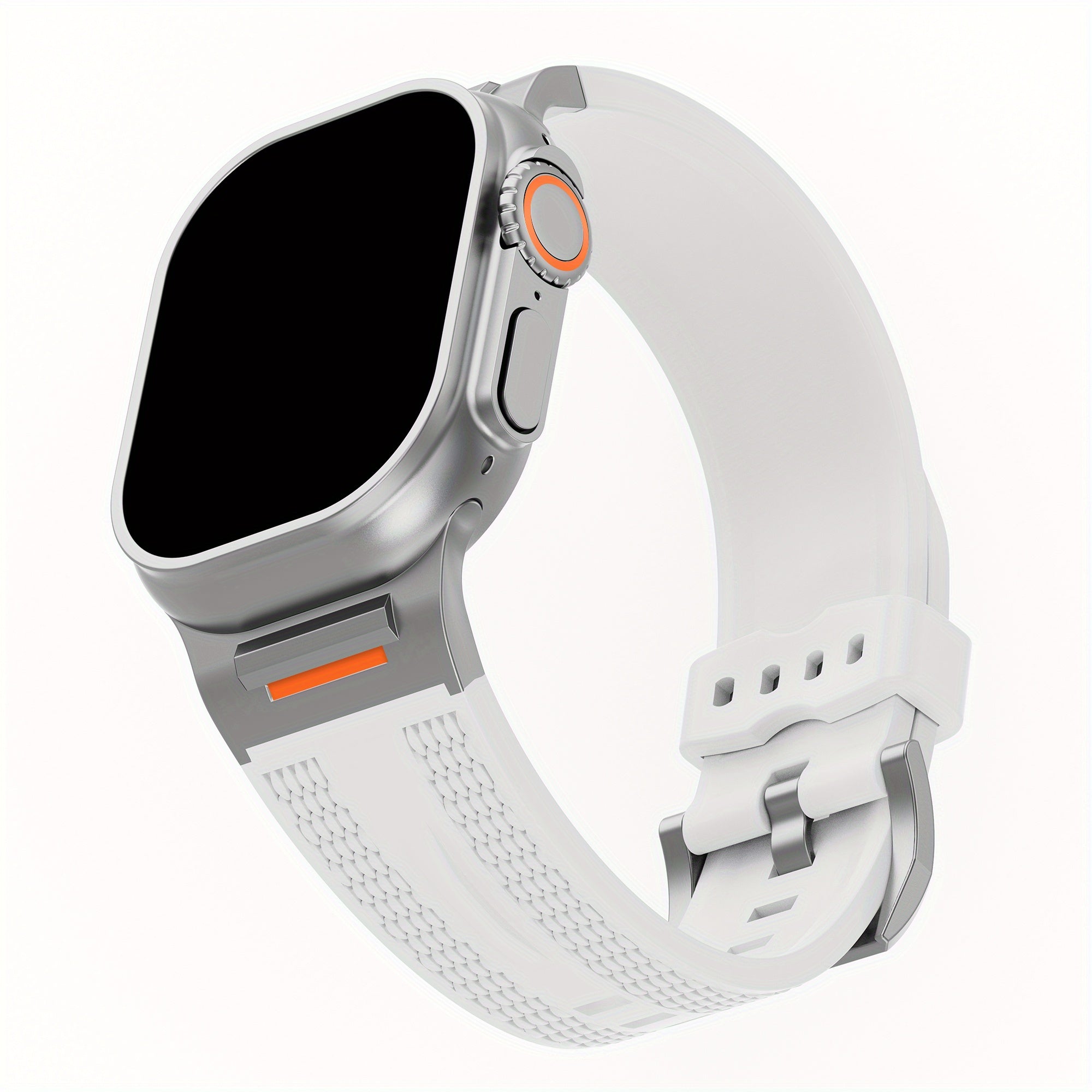 Apple Watch uchun zanglamas po'latdan adapterga ega sport silikondan yasalgan tasma, turli modellarga va o'lchamlarga mos keladi.