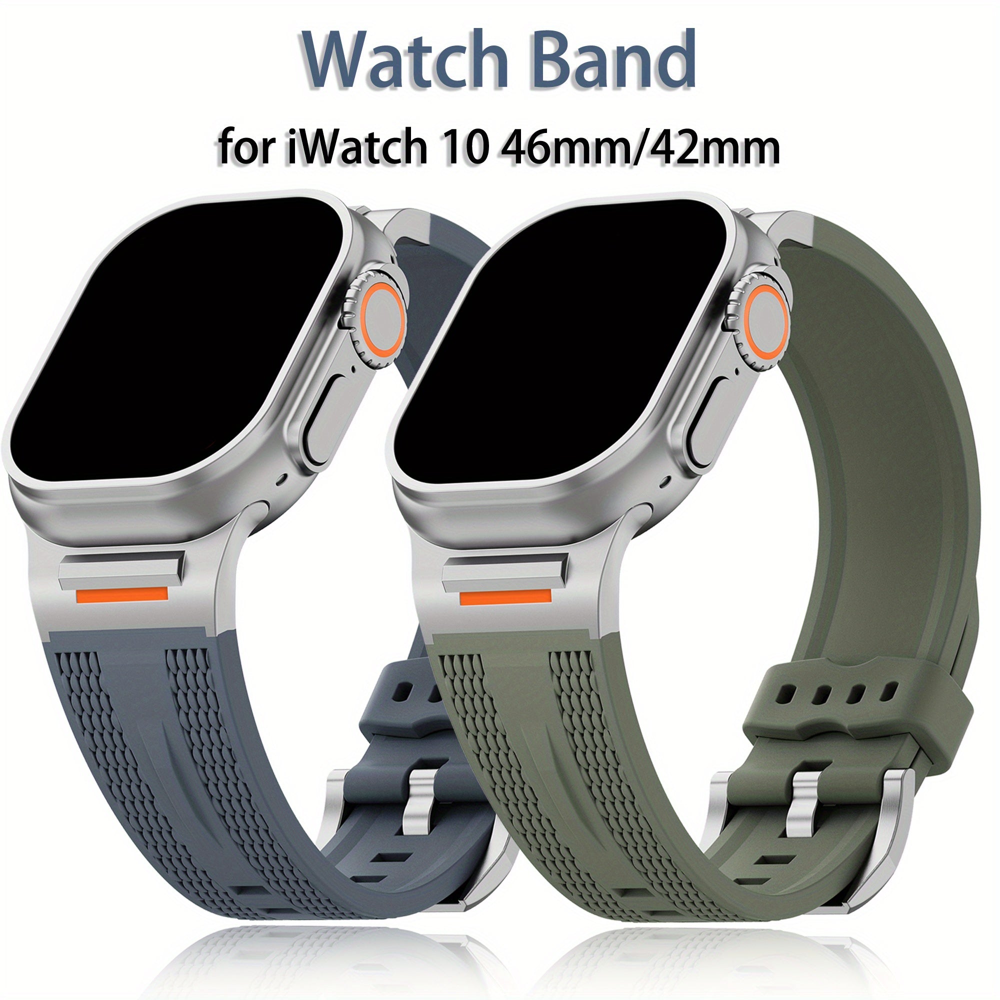 Apple Watch uchun zanglamas po'latdan adapterga ega sport silikondan yasalgan tasma, turli modellarga va o'lchamlarga mos keladi.