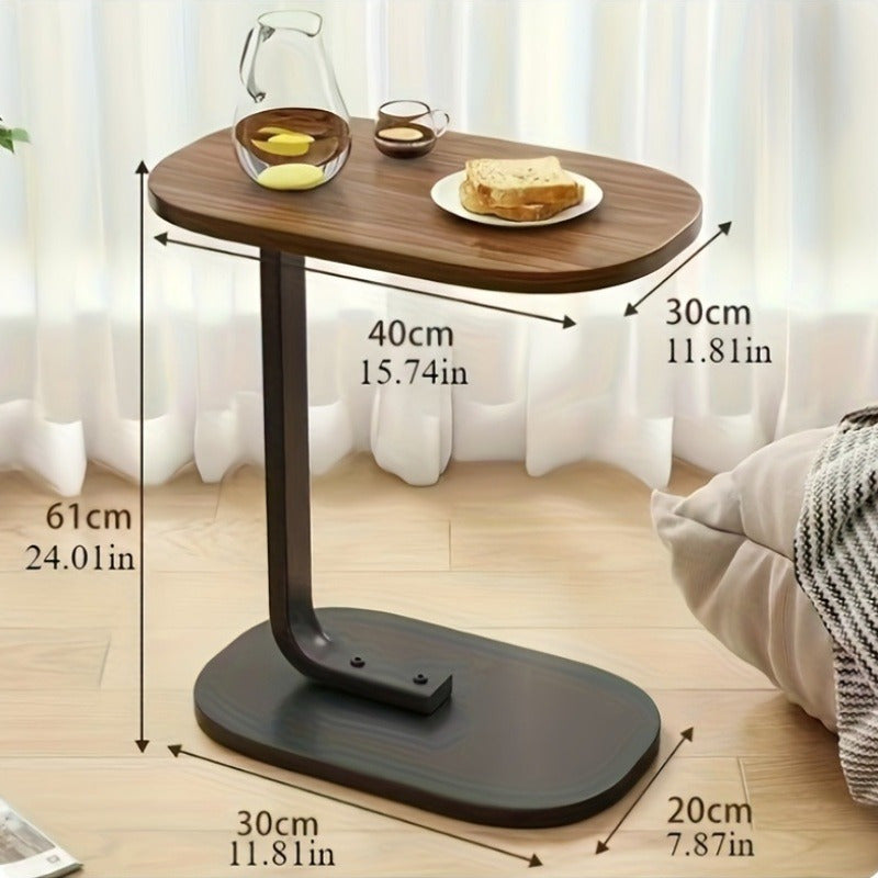 C-Shaped Side Table with Wooden Top, Metal Base, Living Room Bedroom End Table