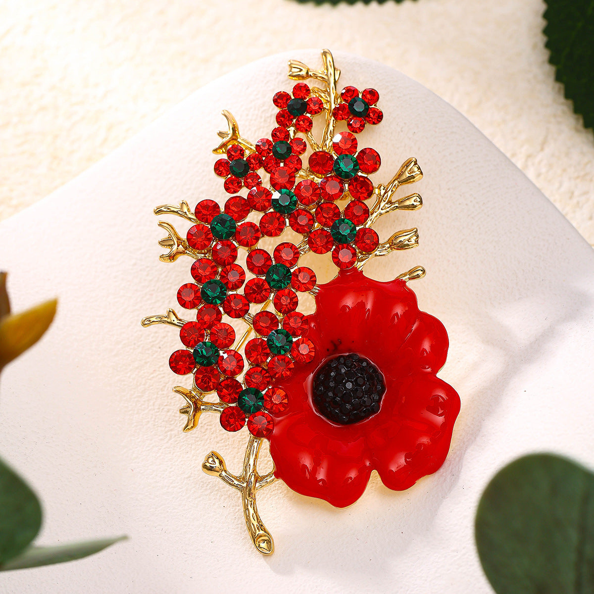 Crystal Flower Poppies Brooch Pin for Women Wedding Party Accessories