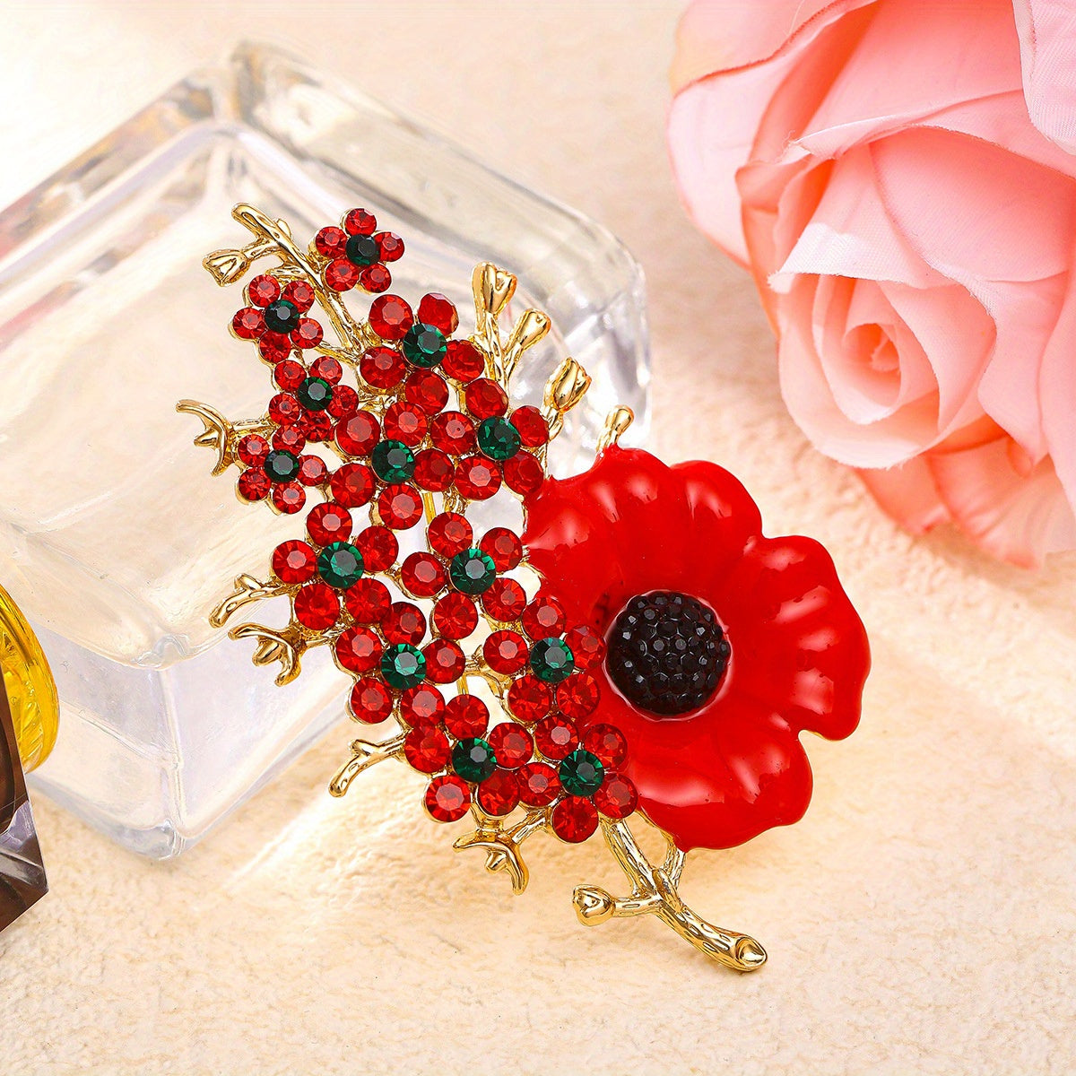 Crystal Flower Poppies Brooch Pin for Women Wedding Party Accessories
