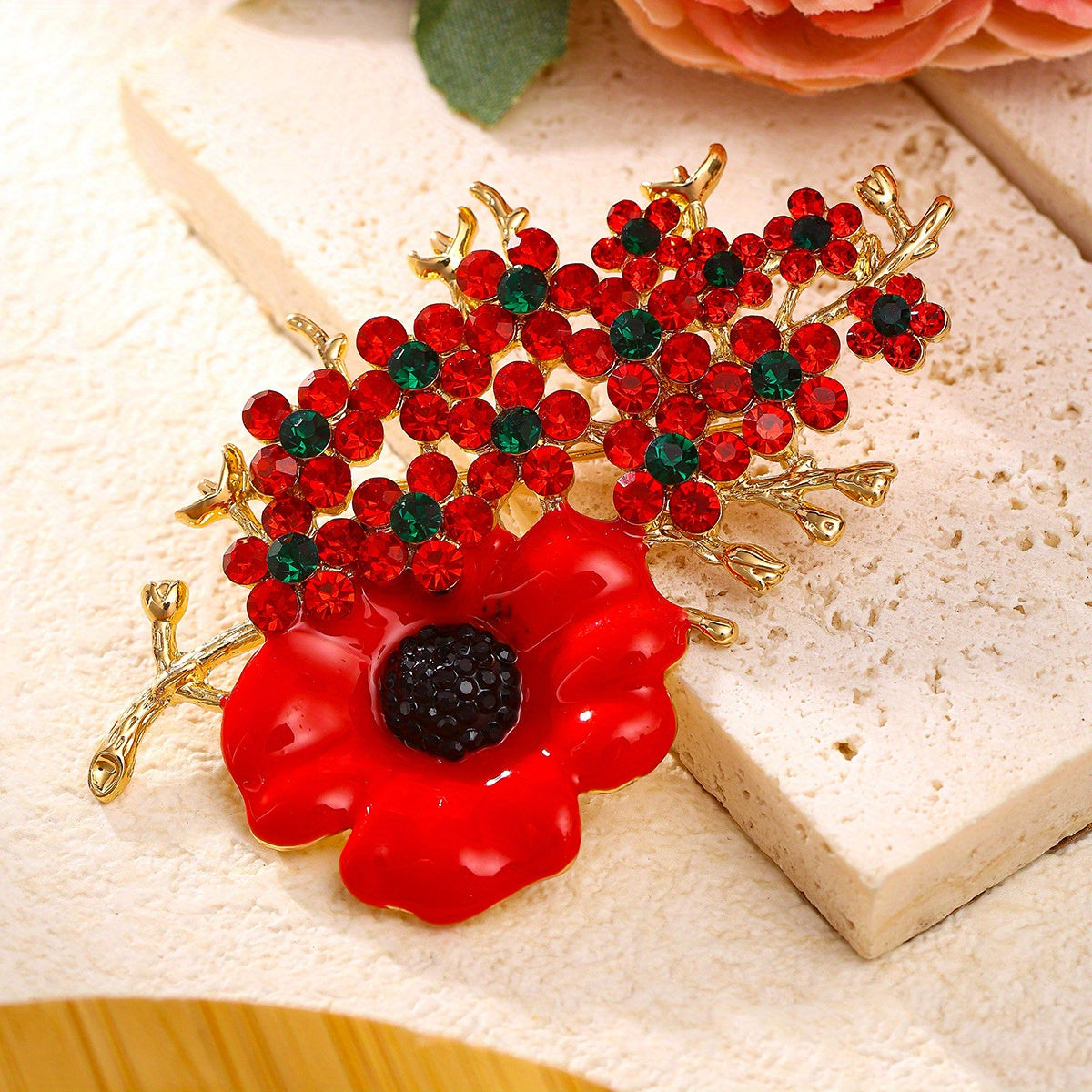 Crystal Flower Poppies Brooch Pin for Women Wedding Party Accessories