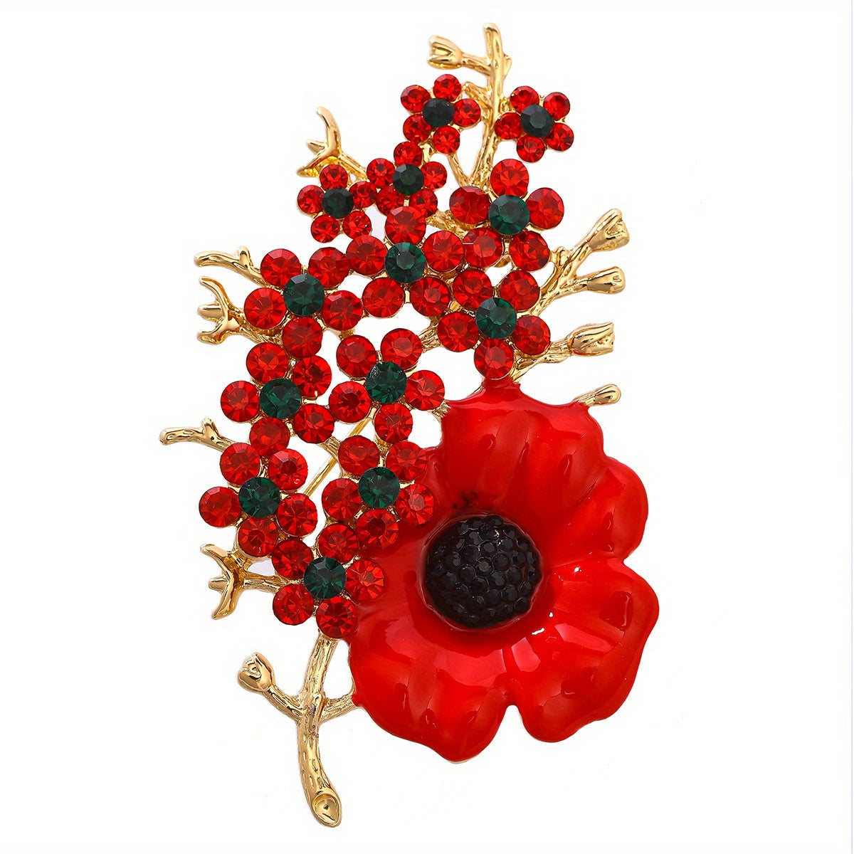 Crystal Flower Poppies Brooch Pin for Women Wedding Party Accessories
