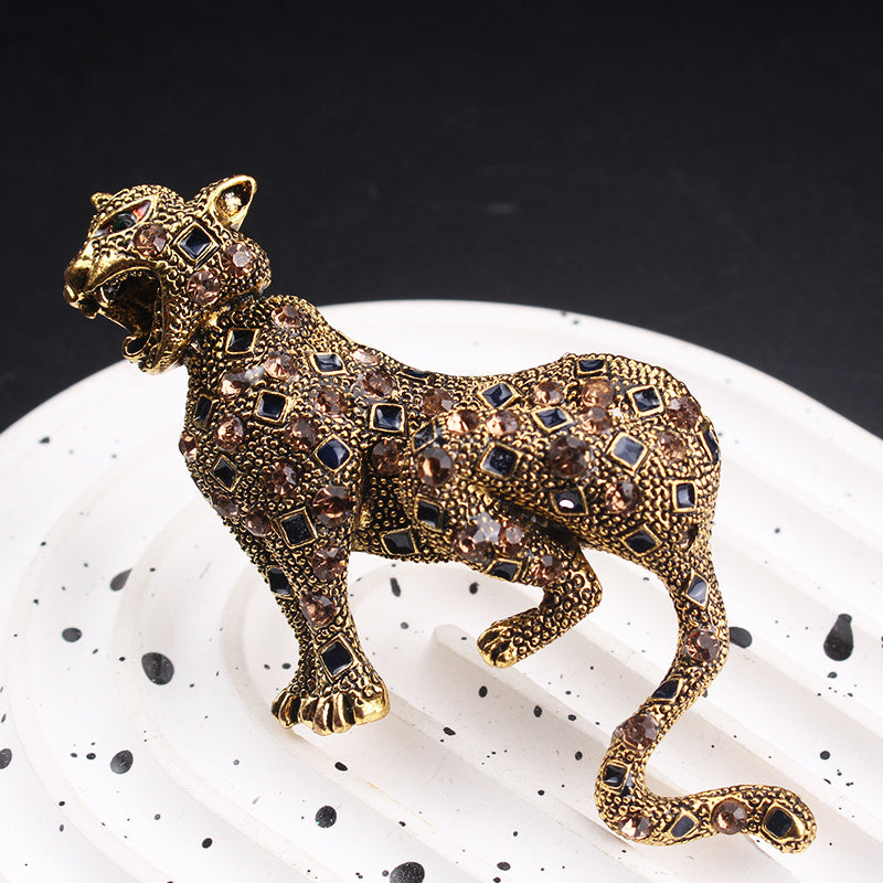 Leopard Print Brooch with Rhinestones Statement Jewelry for Women