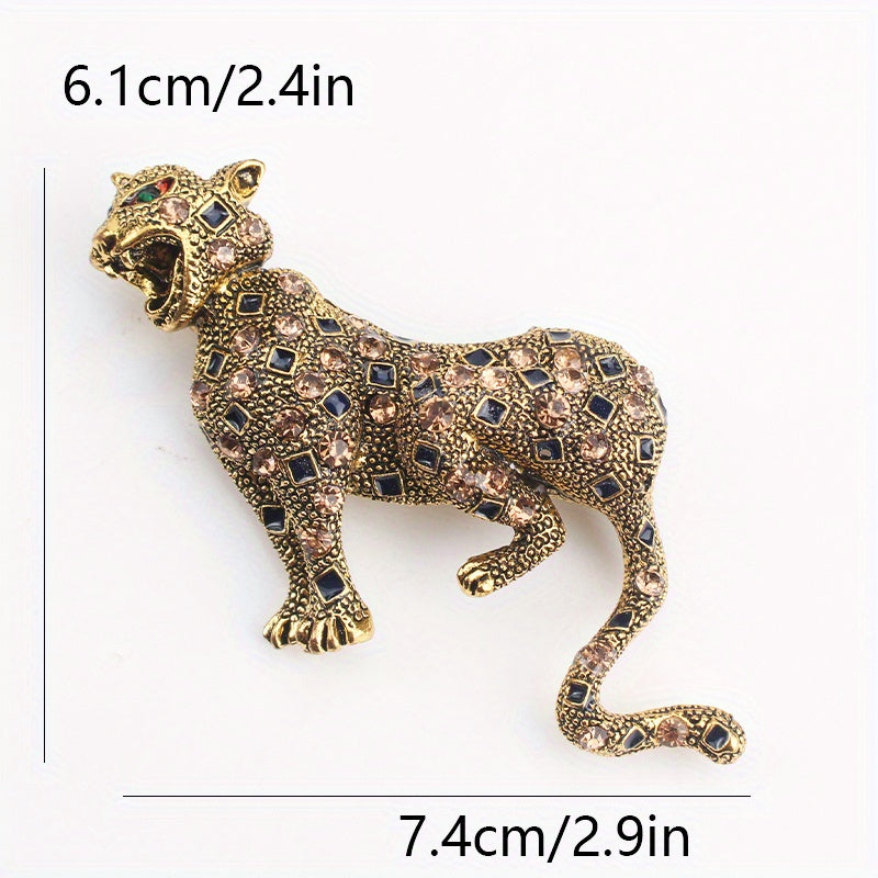 Leopard Print Brooch with Rhinestones Statement Jewelry for Women