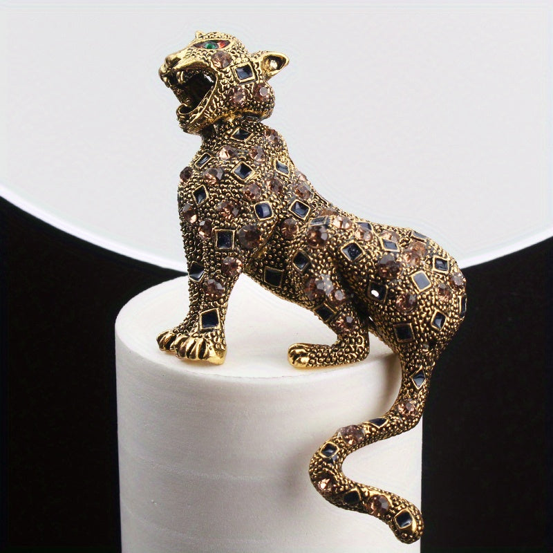 Leopard Print Brooch with Rhinestones Statement Jewelry for Women