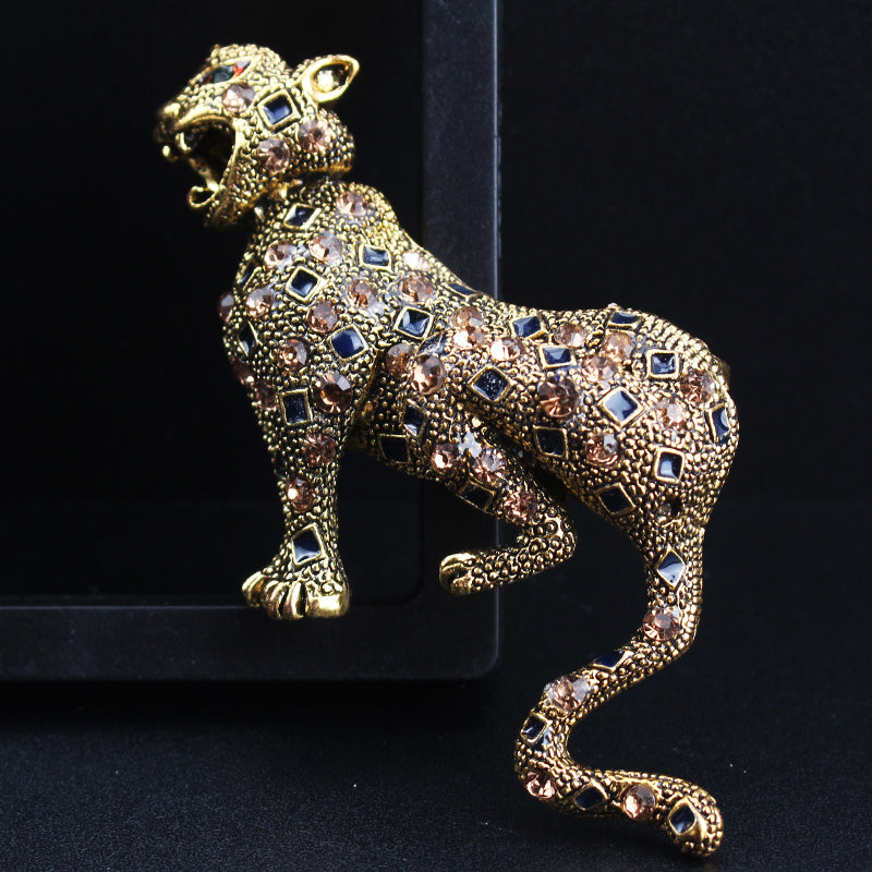 Leopard Print Brooch with Rhinestones Statement Jewelry for Women