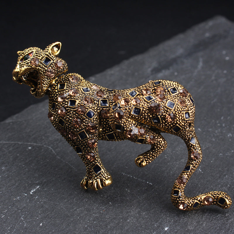 Leopard Print Brooch with Rhinestones Statement Jewelry for Women