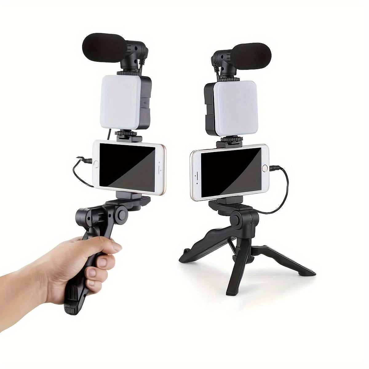 Portable Live Streaming Kit with LED Light Tripod Microphone Battery-Powered