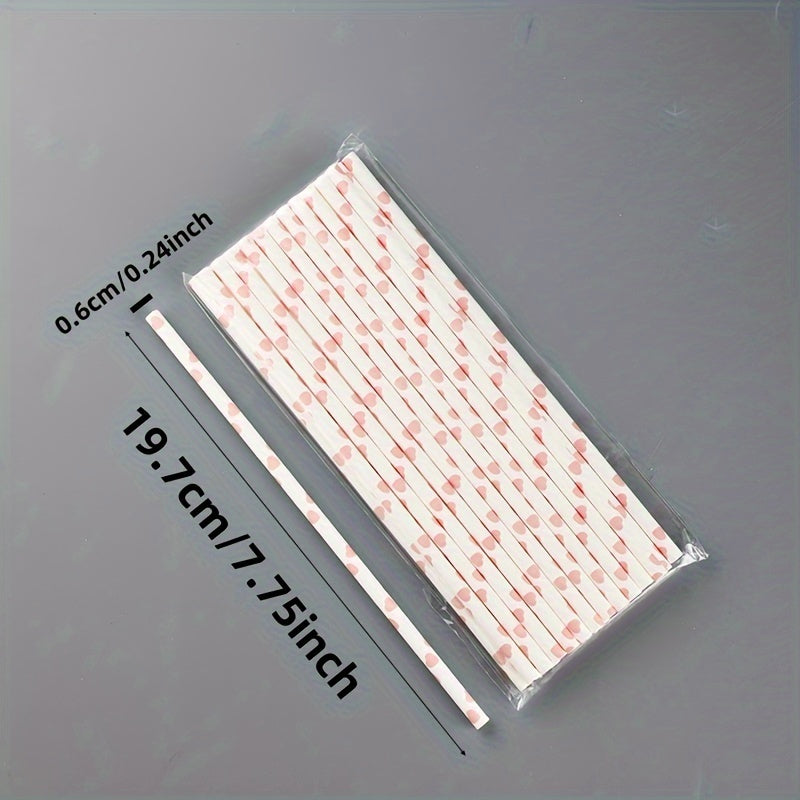 Set of 100 Pink Heart Pattern Paper Straws for Drinks and Celebrations