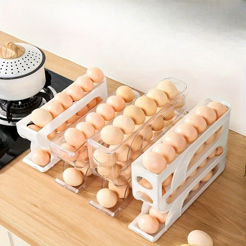 Прочный пластиковый органайзер для кухни с выдвижным дизайном для хранения яиц, идеально подходит для использования в холодильнике или на столешнице. Ударопрочный и легкий в очистке для удобства.