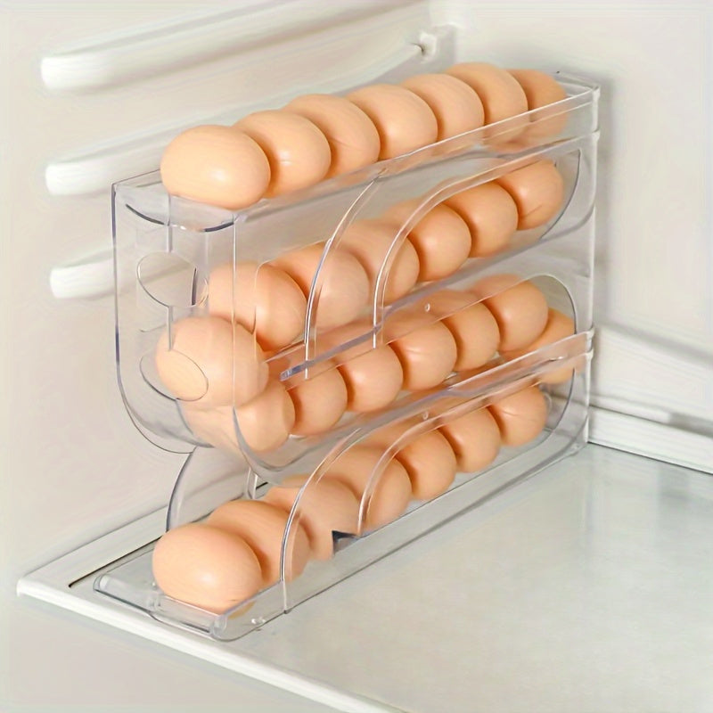 Прочный пластиковый органайзер для кухни с выдвижным дизайном для хранения яиц, идеально подходит для использования в холодильнике или на столешнице. Ударопрочный и легкий в очистке для удобства.