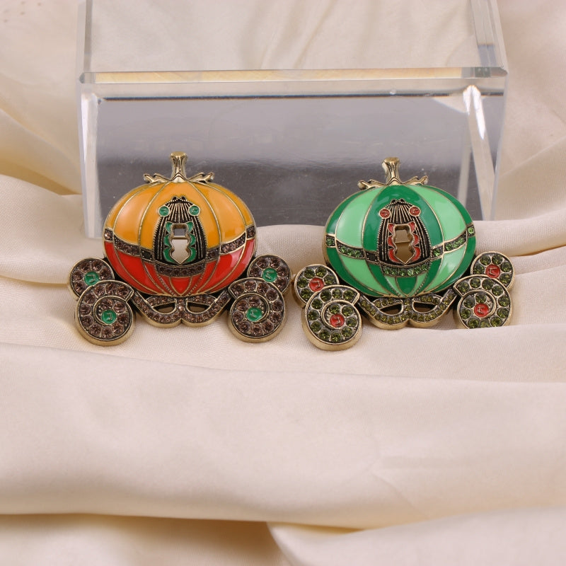 Unisex Vintage Enamel Pumpkin Carriage Brooch Rhinestone Festival Pin Jewelry