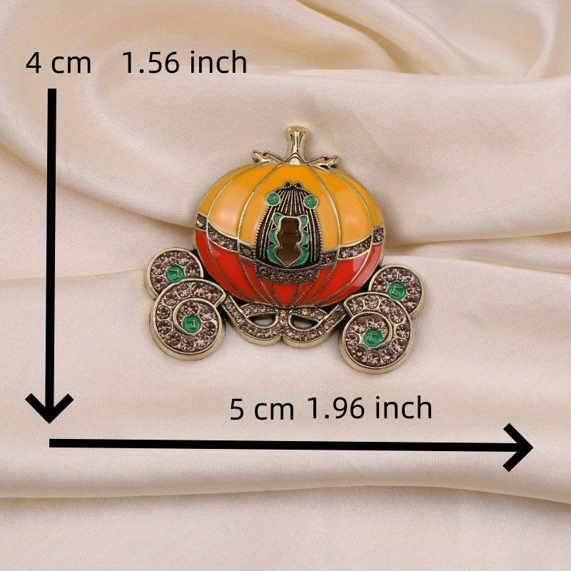Unisex Vintage Enamel Pumpkin Carriage Brooch Rhinestone Festival Pin Jewelry