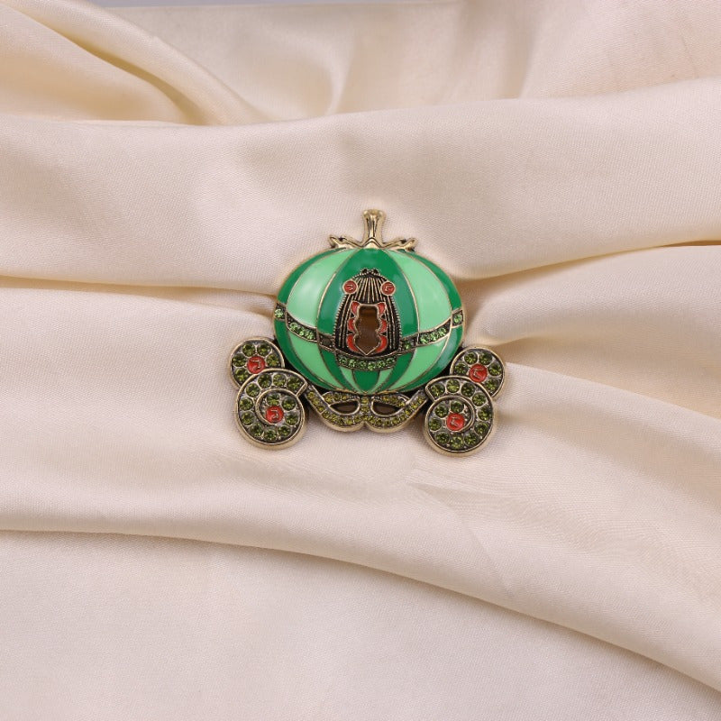 Unisex Vintage Enamel Pumpkin Carriage Brooch Rhinestone Festival Pin Jewelry