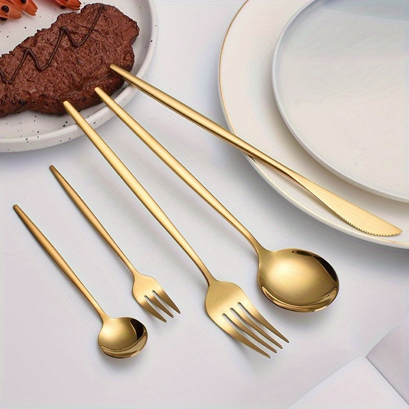 5-Piece Gold Stainless Steel Cutlery Set for Home Kitchen Restaurant Wedding