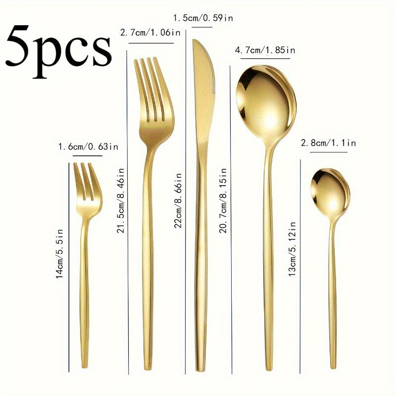 5-Piece Gold Stainless Steel Cutlery Set for Home Kitchen Restaurant Wedding