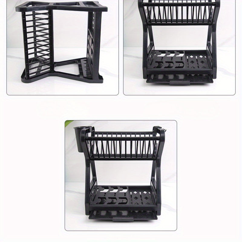 Estante de cocina de plástico de 2 niveles con bandeja de goteo blanco