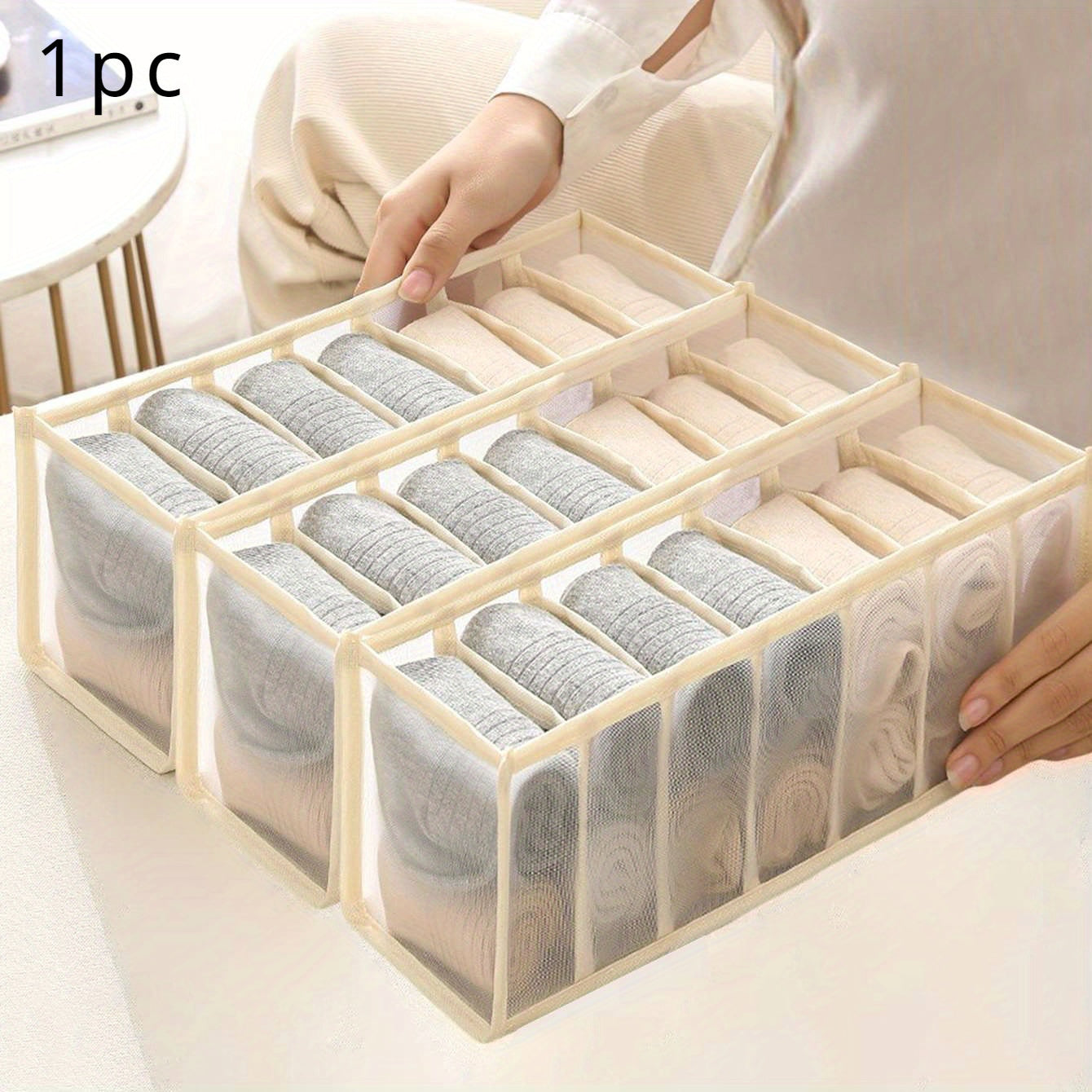 7-Grid Mesh Underwear and Socks Organizer for Drawer Storage Space Saving