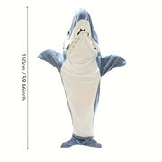 Shark-Shaped Plush Fleece Sleeping Bag for Kids Warm Cozy Blanket Gray White
