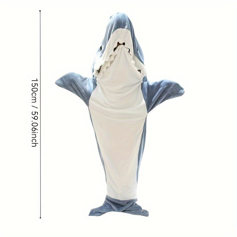Shark-Shaped Plush Fleece Sleeping Bag for Kids Warm Cozy Blanket Gray White