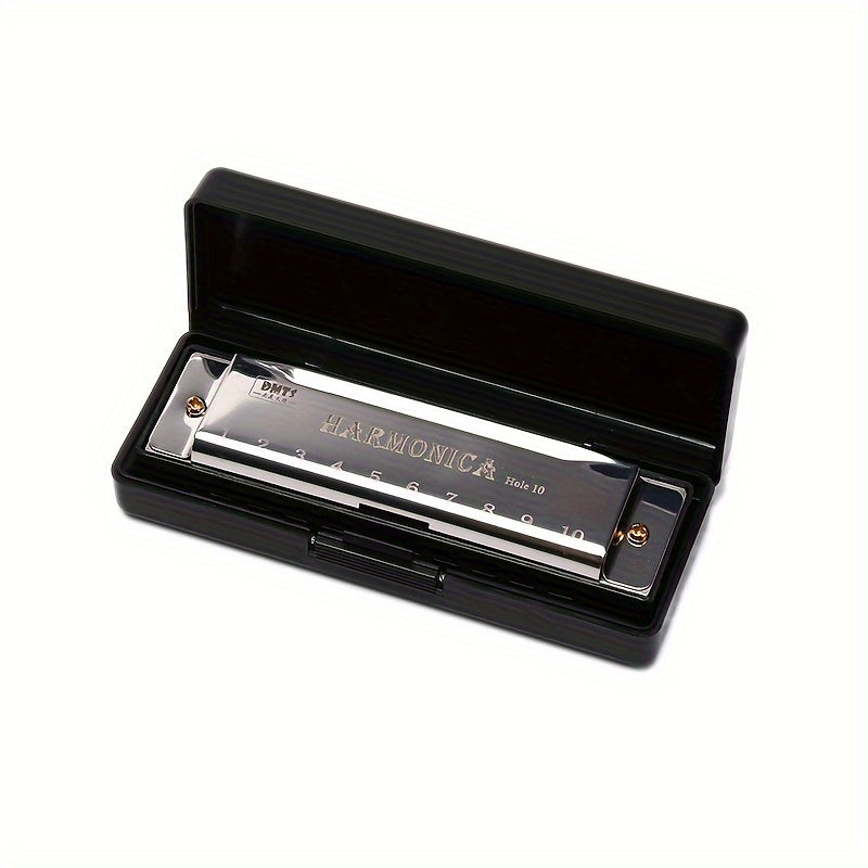 10-Hole Harmonica Polished Finish Durable Hard Shell for Beginners and Professionals