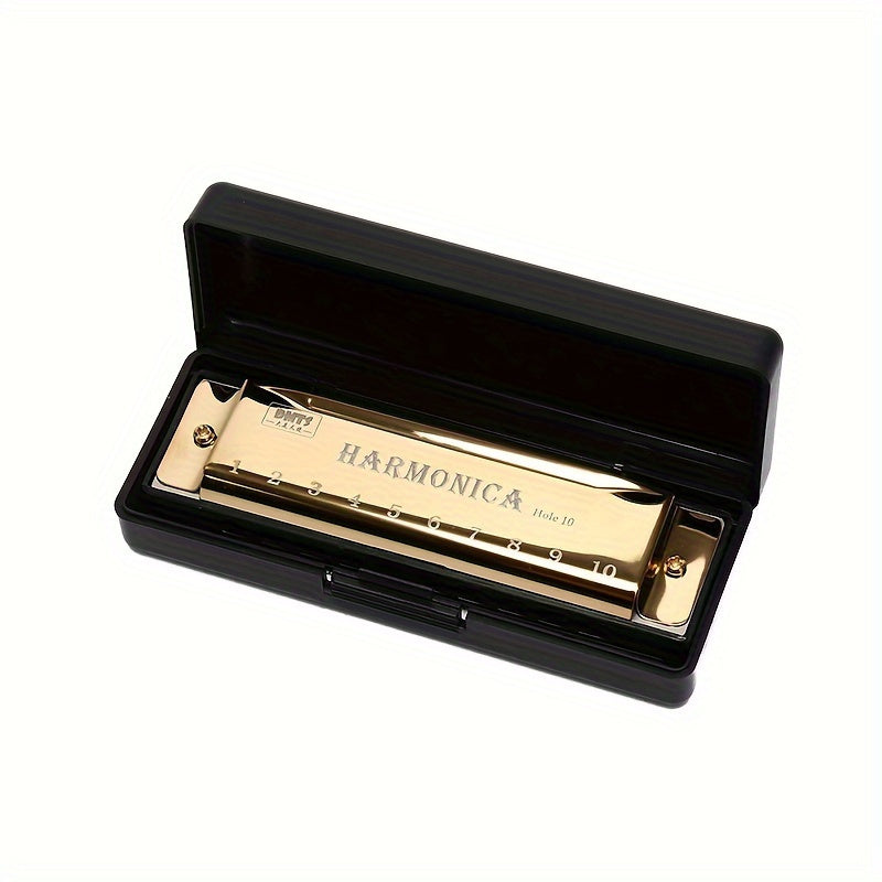 10-Hole Harmonica Polished Finish Durable Hard Shell for Beginners and Professionals